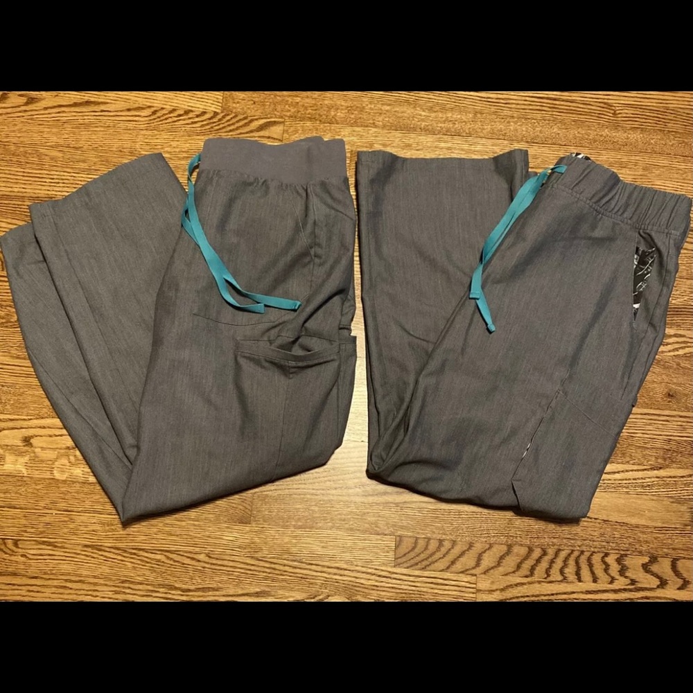 Two Pairs of Gray Figs Scrub Pants Medium